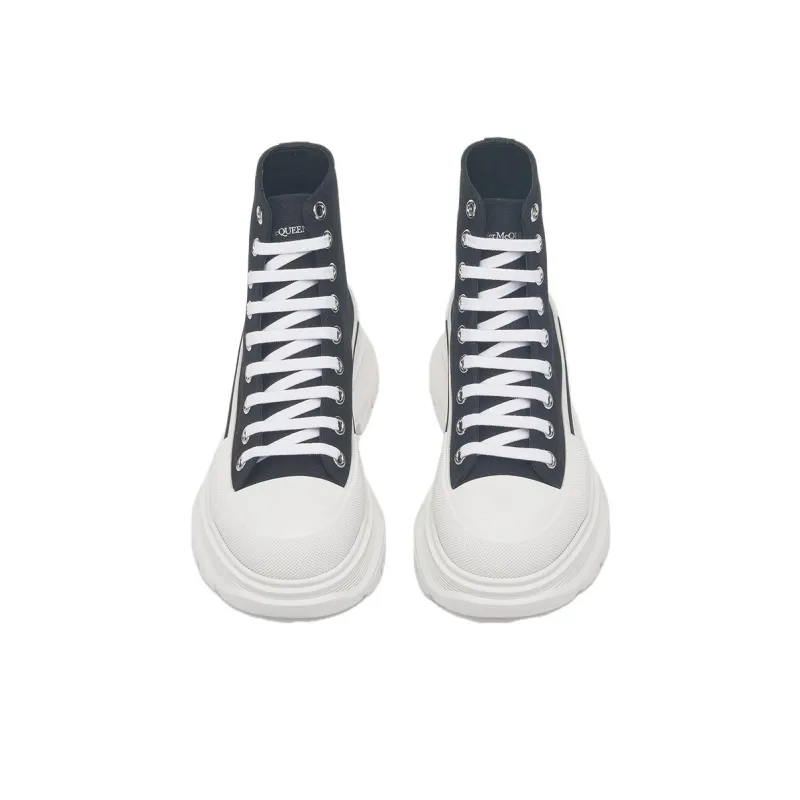 Alexander McQueen Canvas Tread Slick High Top Sneakers 'Black White'-3