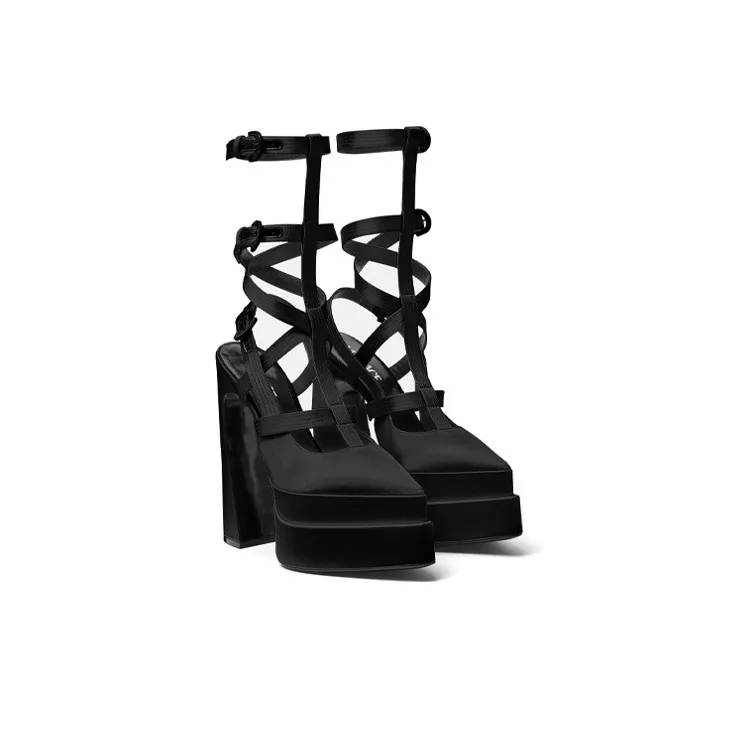 VERSACE Chunky Heel High Heels 16cm Women's Black-1