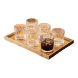 Vertical Stripe Cup, 300ML/6 Pack+Bamboo Tea Tray