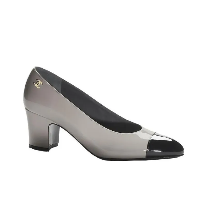 CHANEL Chunky Heel High Heels 6.5cm Women's Gray Black-1