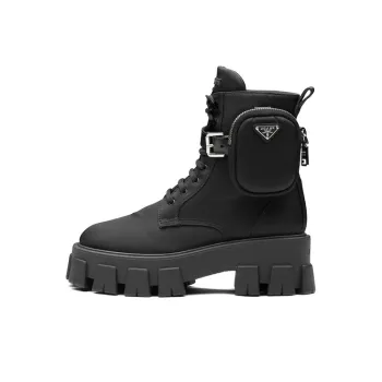 PRADA Women's Monolith Pouch Lace Up Boot 'Black'