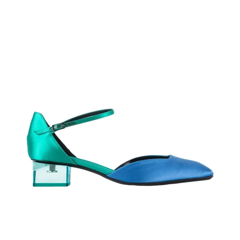 EMPORIO ARMANI Orsay Chunky Heel High Heels Women's Green Blue-1