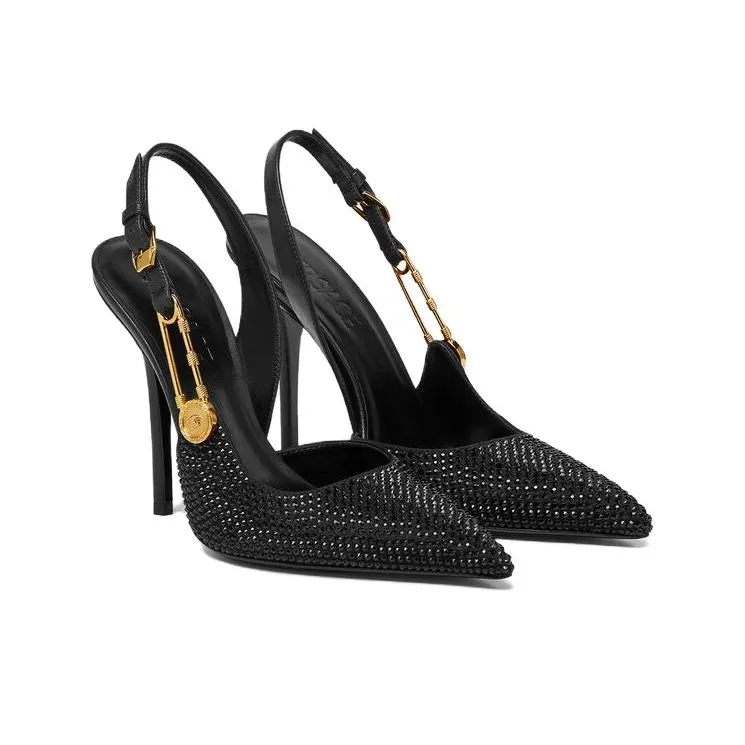 FANSIZHE Safety Pin Slim Heel High Heels 11cm Women's Black-2