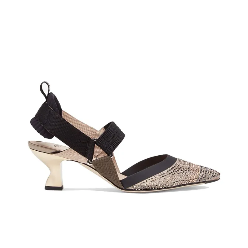FENDI Colibri Slim Heel Sandal Women's Black Gold-1