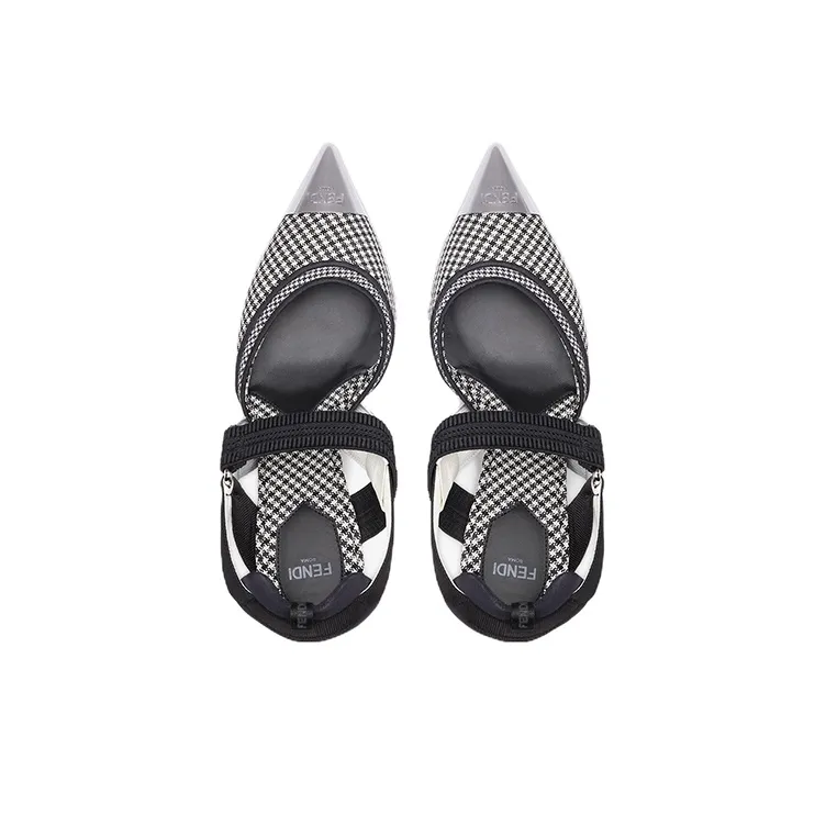 FENDI Colibri Chunky Heel High Heels 8.5cm Women's Black White-3