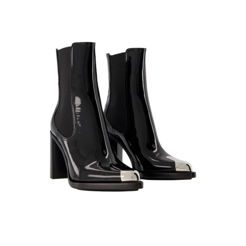 Alexander McQueen Punk Short Chelsea Boots Women's Silver Black-2