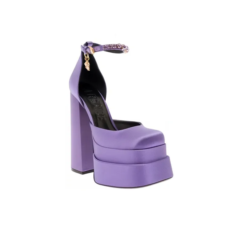 VERSACE Medusa Aevitas 155mm Platform Pumps Lilac Satin-2