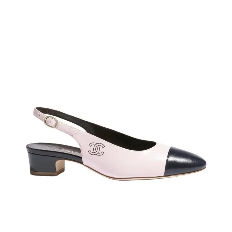 CHANEL Chunky Heel High Heels 3cm Women's Pink Blue-1