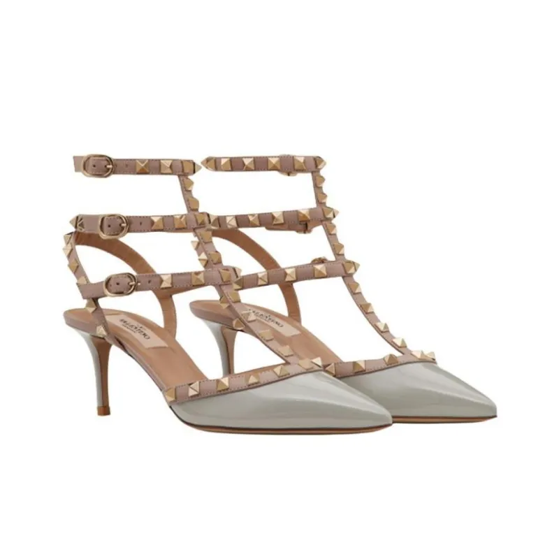 Valentino Rockstud GARAVANI Slim Heel High Heels Women's Gray-2