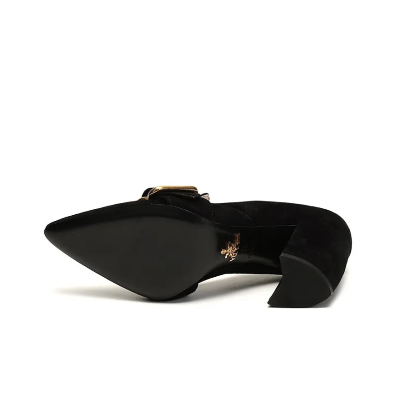 PRADA Fringed Buckle Suede Pointy Pumps 'Black' Women's-5