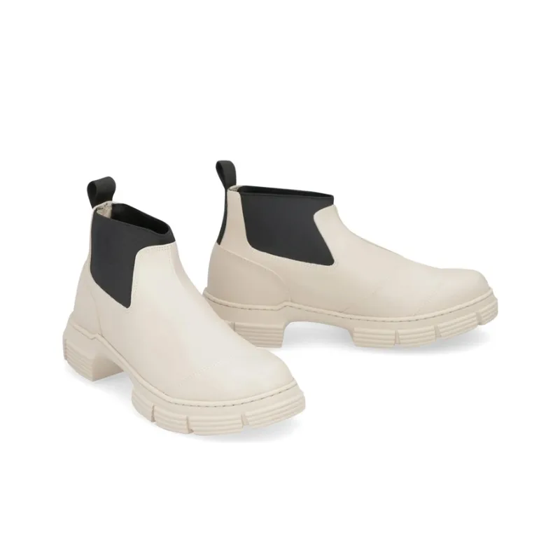 GANNI Crop City Ankle Length Chelsea Boots Women's White Black-2