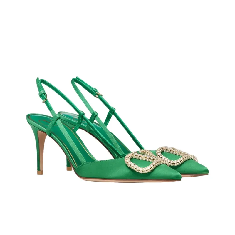 Valentino Vlogo Slim Heel High Heels 8cm Women's Green-1