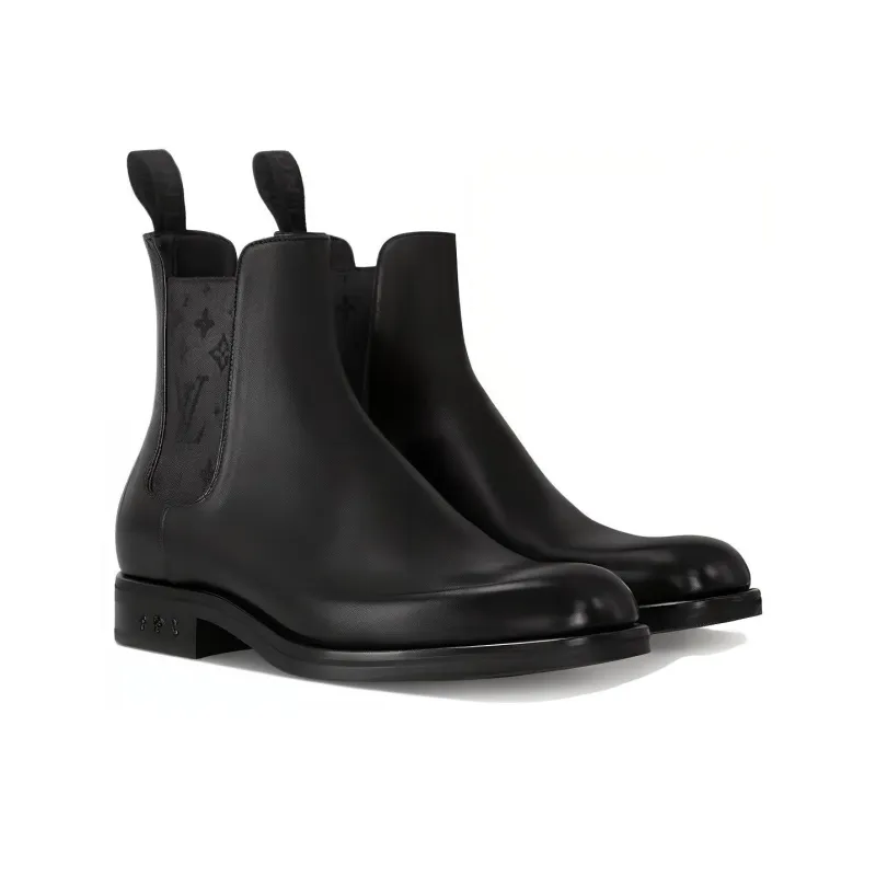LOUIS VUITTON Fle Short Chelsea Boots Men's Black-2