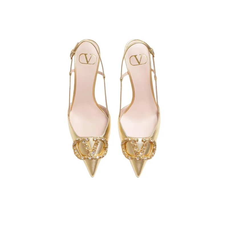 Valentino Vlogo Signature Slim Heel High Heels 8cm Women's Brass-3