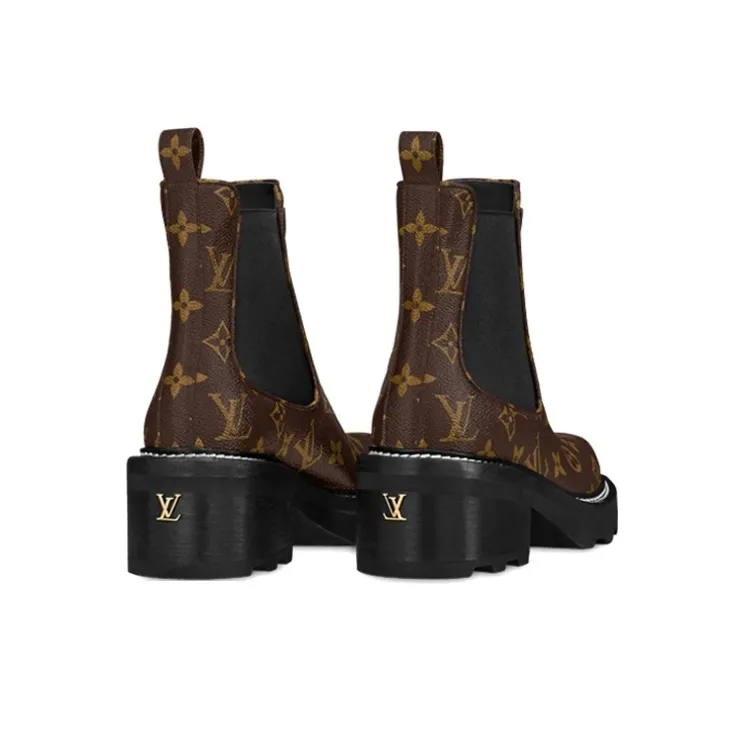 LOUIS VUITTON Beaubourg Short Chelsea Boots Women's Brown-3