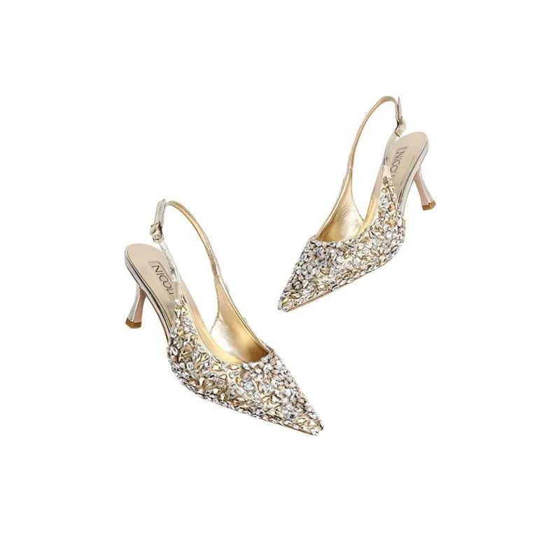 NICOLI Foligne Slim Heel High Heels 7cm Women's Gold-4