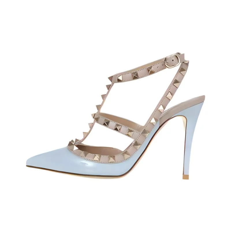 Valentino Rockstud GARAVANI Slim Heel High Heels 10.5cm Women's Blue-0