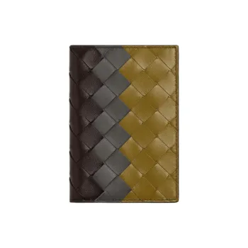 Bottega Veneta Intrecciato Calfskin Wallet Men's Brown & Blue & Yellow