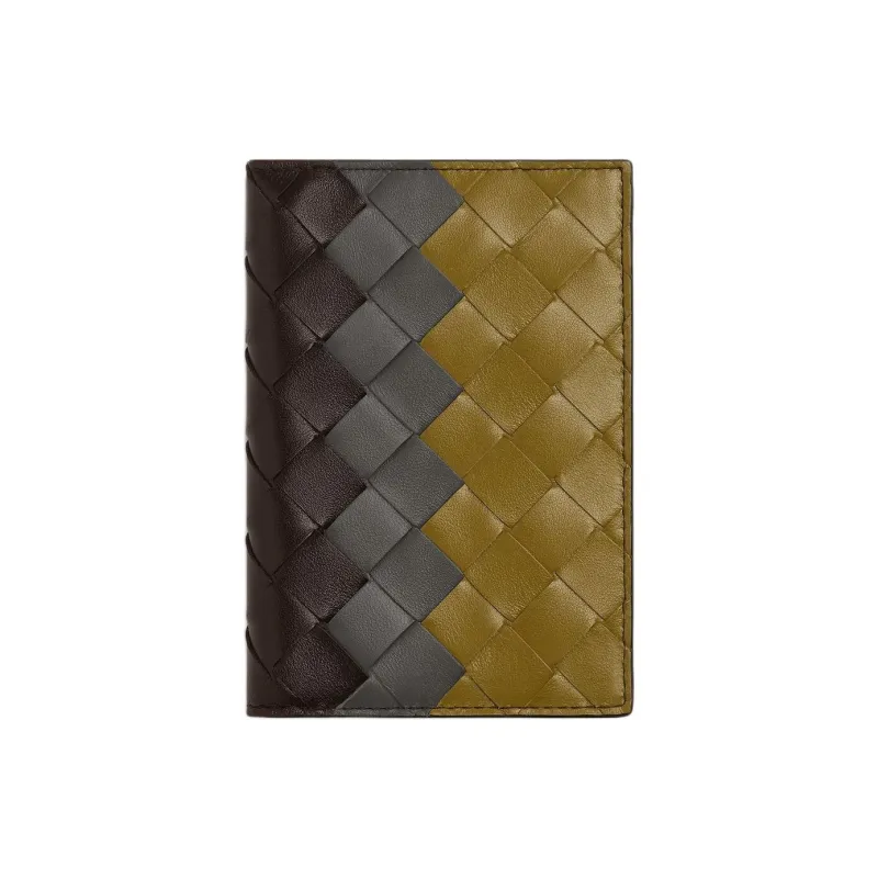 Bottega Veneta Intrecciato Calfskin Wallet Men's Brown & Blue & Yellow-0