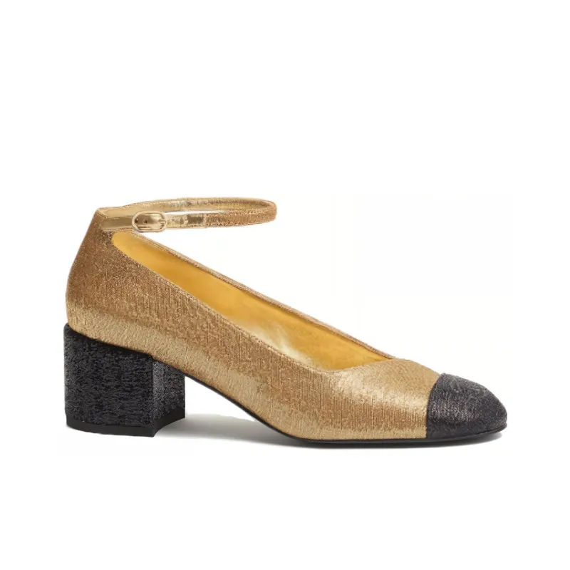CHANEL Chunky Heel High Heels 5.5cm Women's Gold-1