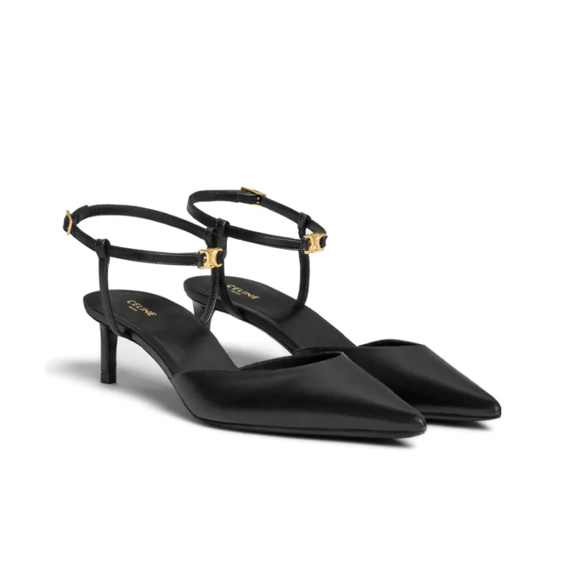 CELINE Kitten Triomphe Slim Heel High Heels 5cm Women's Black-2