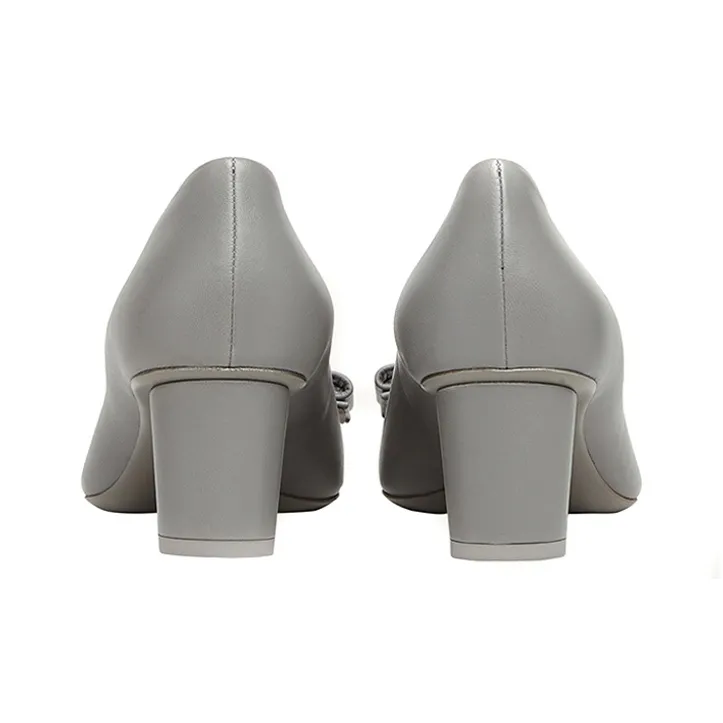 FERRAGAMO Viva Chunky Heel High Heels 5.5cm Women's Gray-3