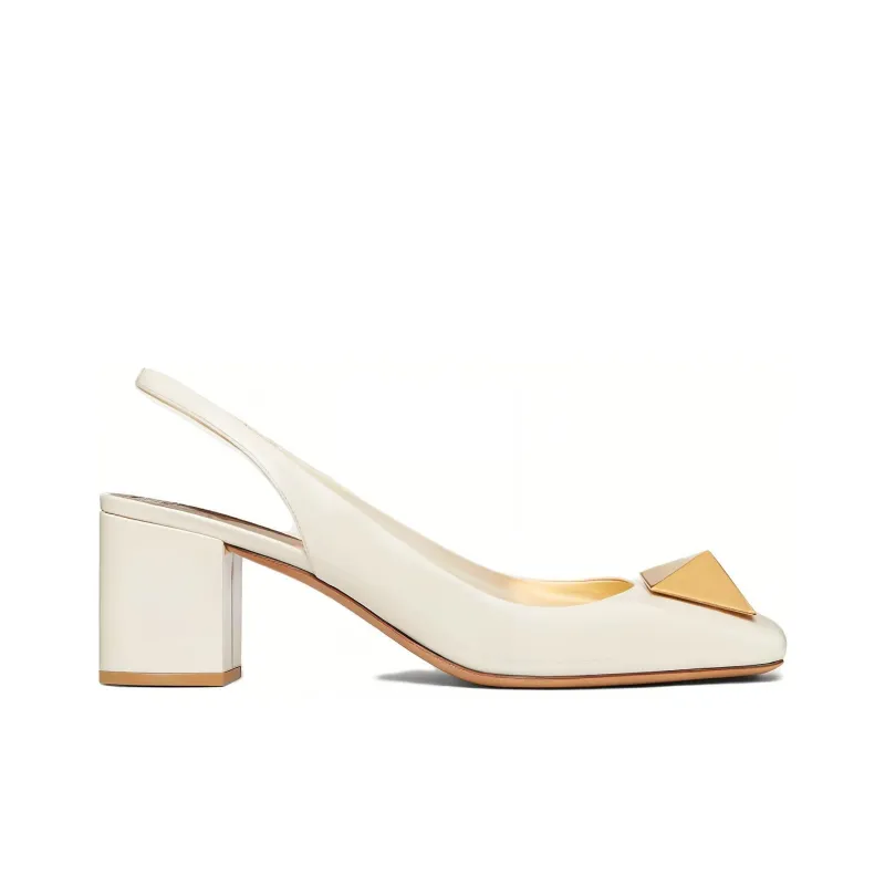 Valentino One Stud Block Heel High Heels Women's White-1
