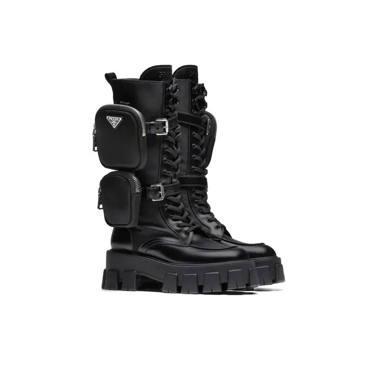 PRADA Monolith 55mm Pouch Tall Boots Black Leather-3