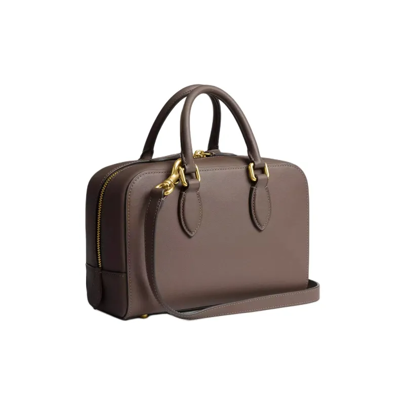 COACH Bowery Tanned Leather Shoulder Bag, Crossbody Bag, Handbag Medium Size Women's Brass With Dark Color Gemstone-1