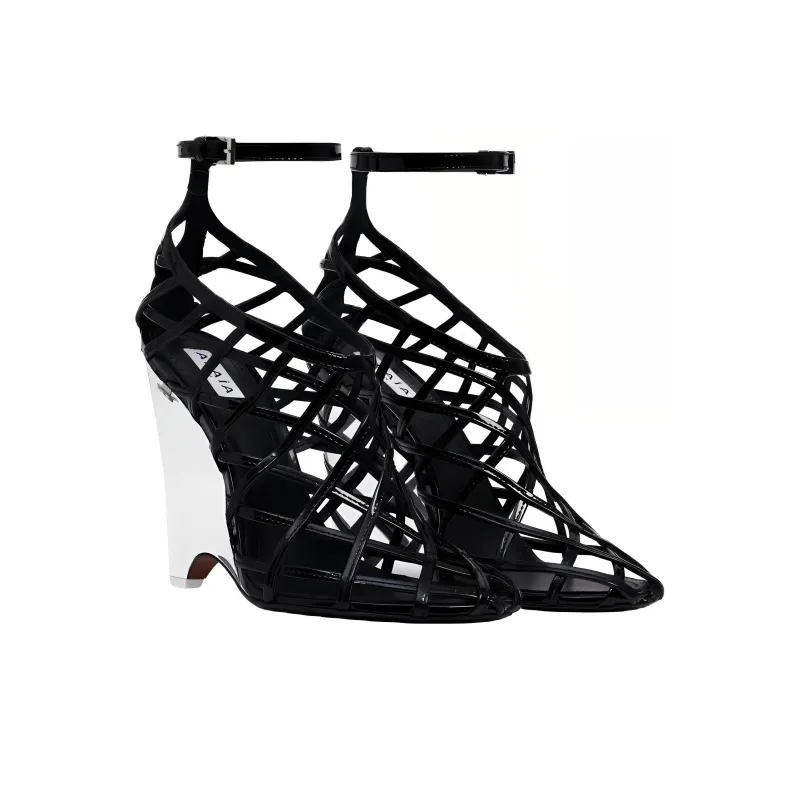 Alaia Wedge Heel High Heels 10cm Women's Black-2