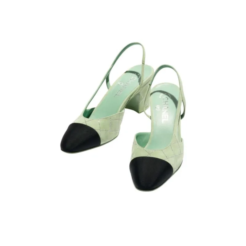 CHANEL Chunky Heel High Heels 6.6cm Women's Green-2