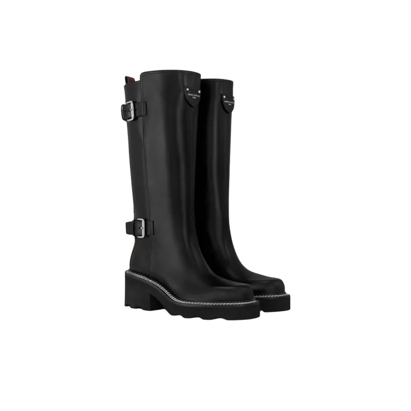 LOUIS VUITTON Beaubourg Knee high Boots 4cm Women's Black-2