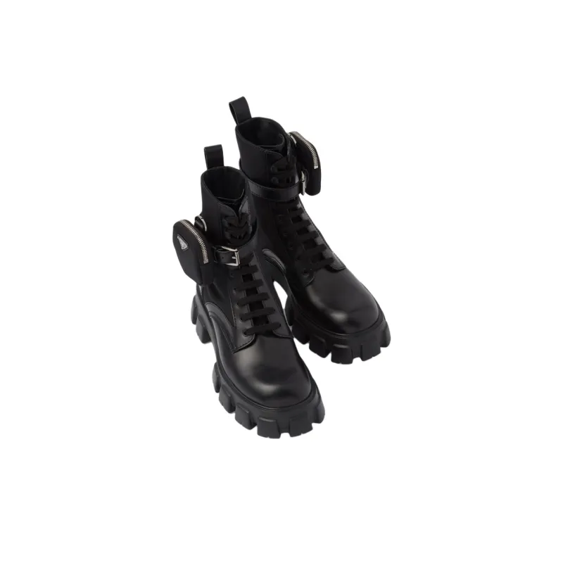 PRADA Monolith 55mm Pouch Ankle Boots Black Leather-4