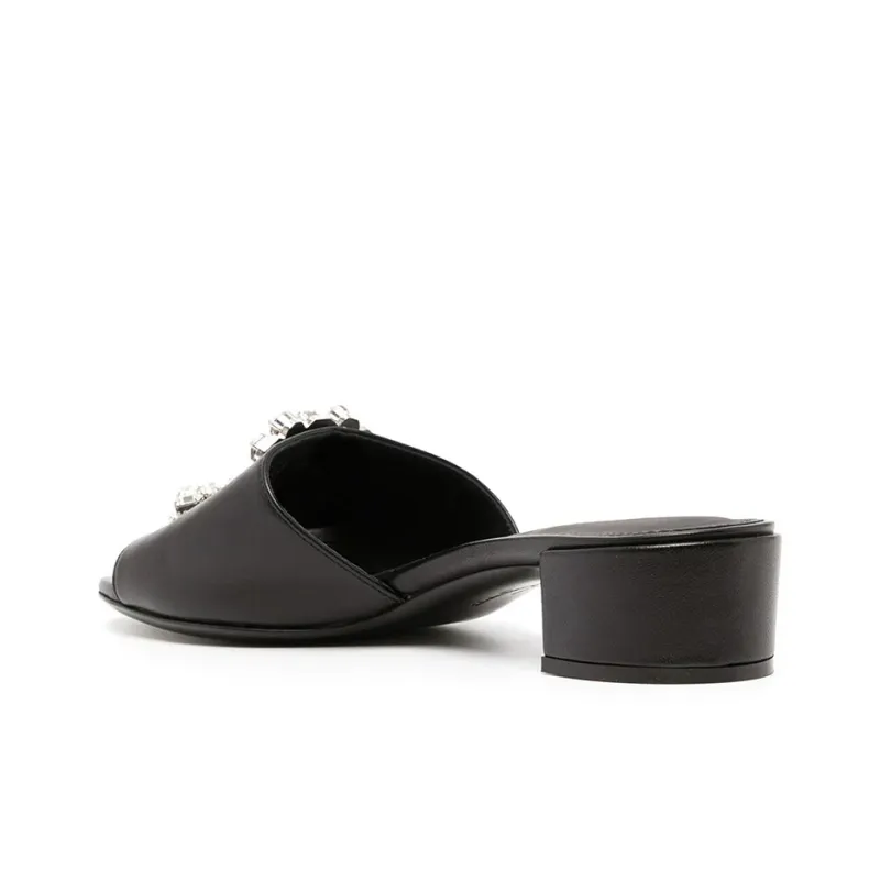 FERRAGAMO Block Heel Slide Slippers 3cm Women's Black-3