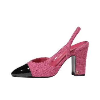 CHANEL Chunky Heel High Heels 9cm Women's Pink