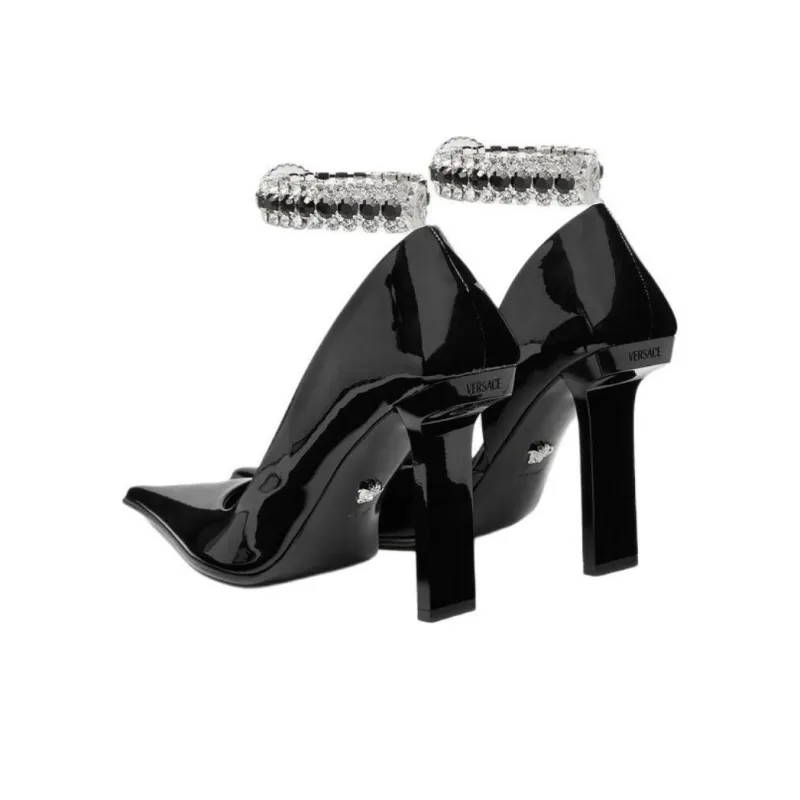 VERSACE Slice Block Heel High Heels 10.5cm Women's Black-3