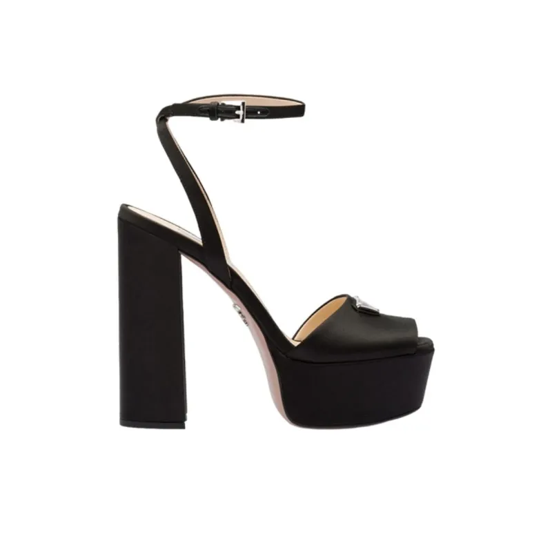 PRADA 135mm Platform Sandals Black Satin Women's-1