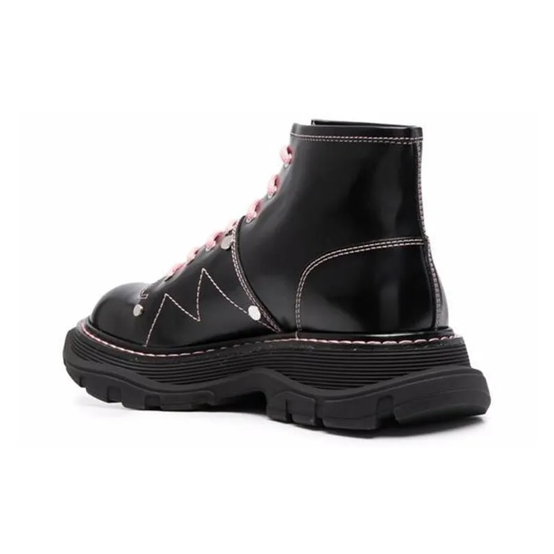 Alexander McQueen Contrast Stitch Tread Lace Up Boots 'Black Pink' Women's-4