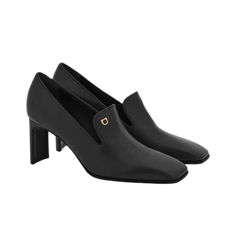 FERRAGAMO Mocassino Block Heel High Heels 7cm Women's Black-2