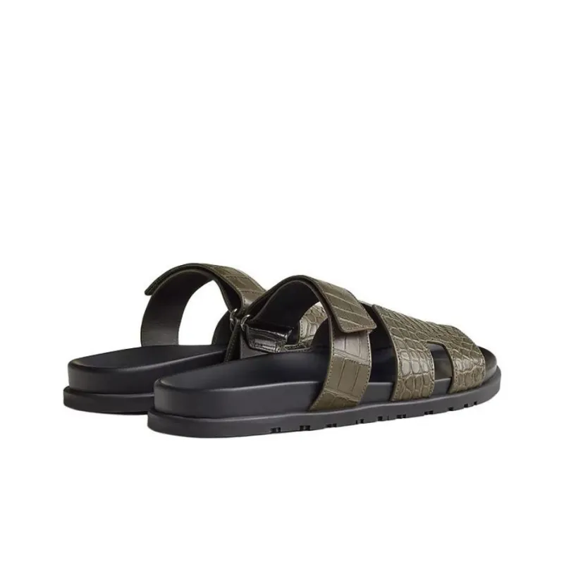 HERMES Chypre Slide Slippers Men's Green-3