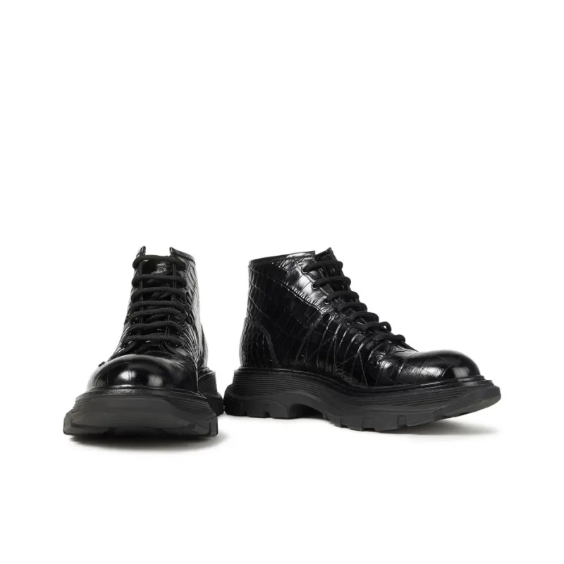 Alexander McQueen Crocodile Effect Hybrid Boots 'Black' Women's-2