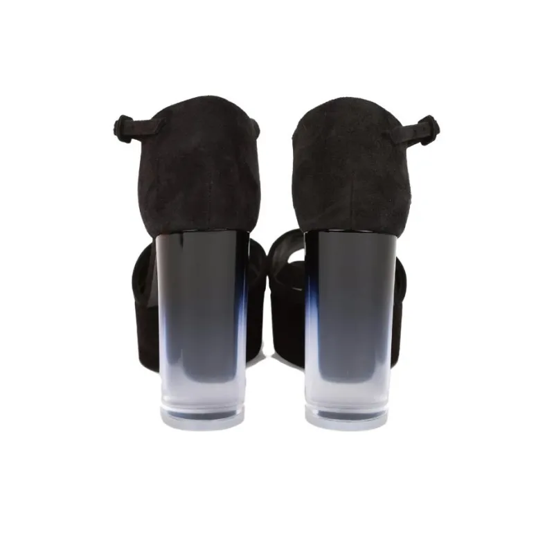 HERMES Fever 70 Chunky Heel Strap Sandals Women's Black-4