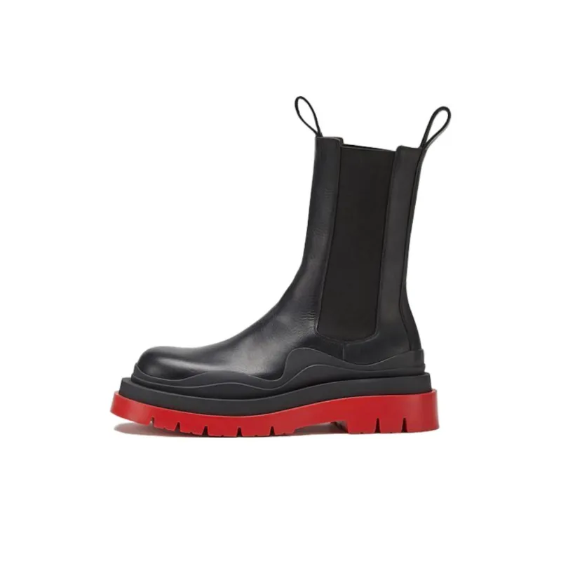 Bottega Veneta Tire Crew Chelsea Boots Men's Black Red-1