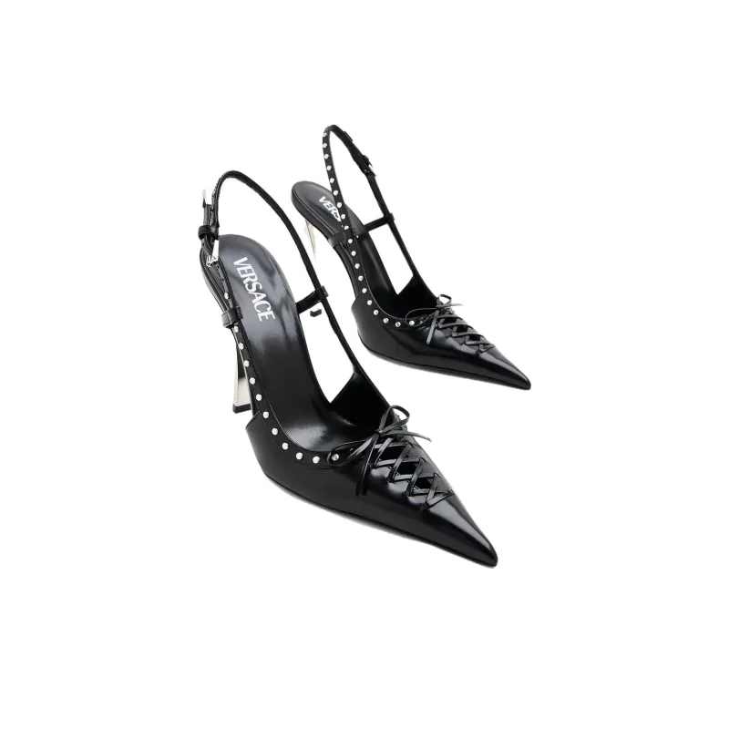 VERSACE Slim Heel High Heels 11cm Women's Black-2