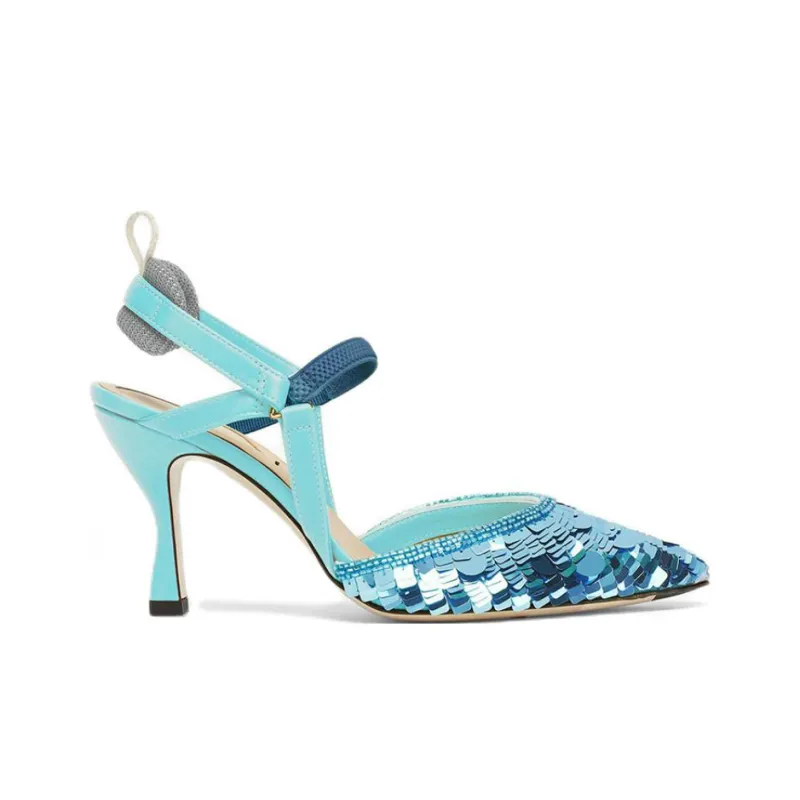 FENDI Sequin Embellished High Heeled Slingback Pumps-1