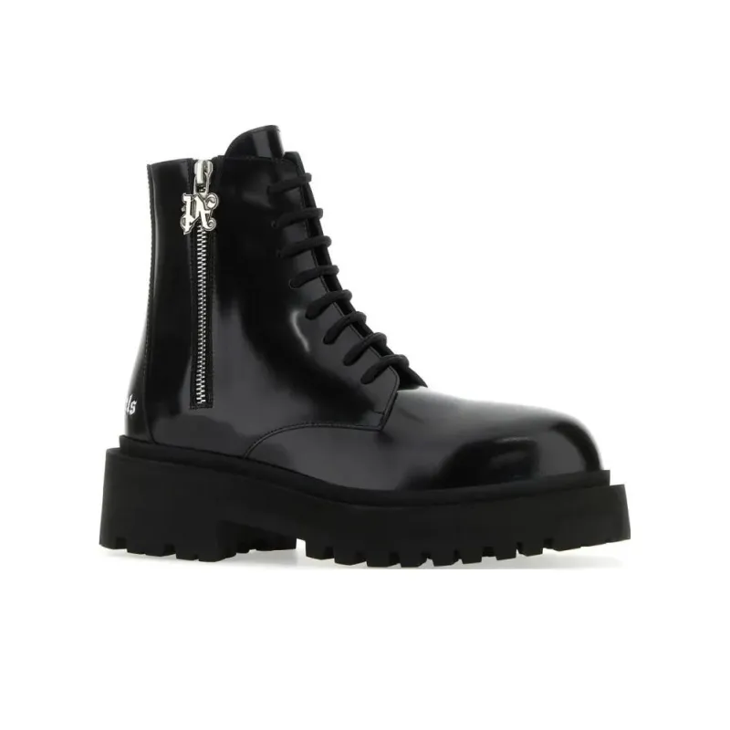 PALM ANGELS Logo Printed Round Toe Boots Women's-1