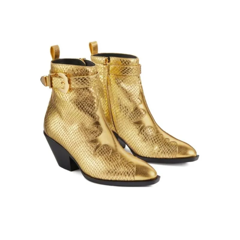 Giuseppe Zanotti/GZ Helena Buckle Ankle Boots 5.5cm Women's Gold-3