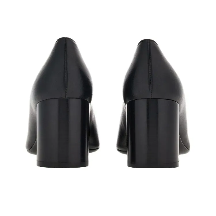 FERRAGAMO GANCINI Chunky Heel High Heels 6cm Women's Black-4