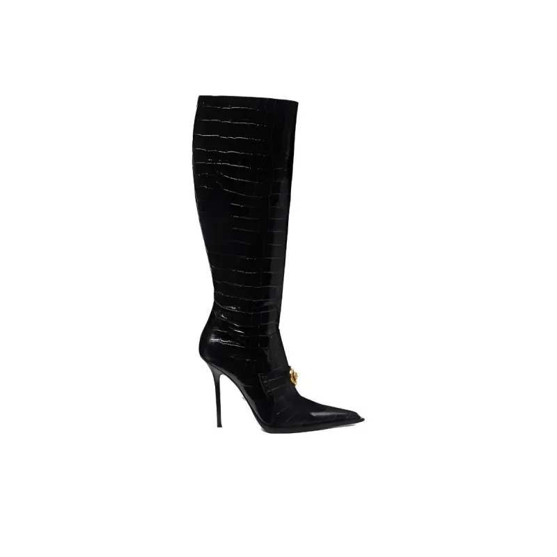 VERSACE Vagabond Croco-embossed Leather Boots-1