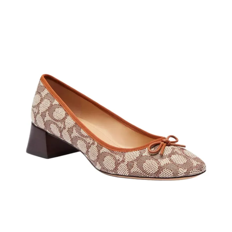 COACH Ava Chunky Heel High Heels 4cm Women's Brown-2
